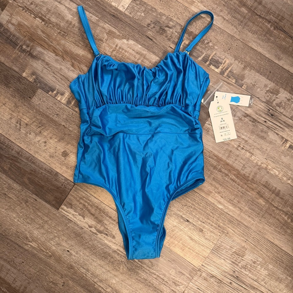 Time and Tru Turquoise One Piece Swimsuit S (4-6) Removable Straps NWT